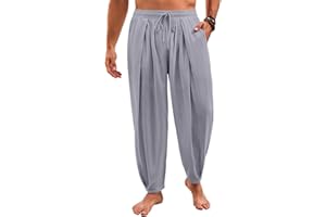 Runcati Mens Casual Harem Pants Drawstring Elastic Waist Cotton Cropped Trousers Yoga Beach Lightweight Pants
