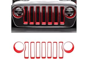 MAXDOM LLC MAXDOM Grille Inserts Headlight Covers Set Fits for (2018-2023) Wrangler JL and Gladiator JT partial models Part#6KM35MRCAA (Red)