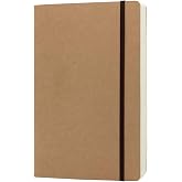 CooLeathor A5 Blank Notebook - 5.8 x 8.25 Inches Hard Kraft Cover Sketch Book with Elastic Closure, 80 Sheets / 160 Pages, Thick 100gsm Paper, Great for Sketching, Writing and Journal Refill