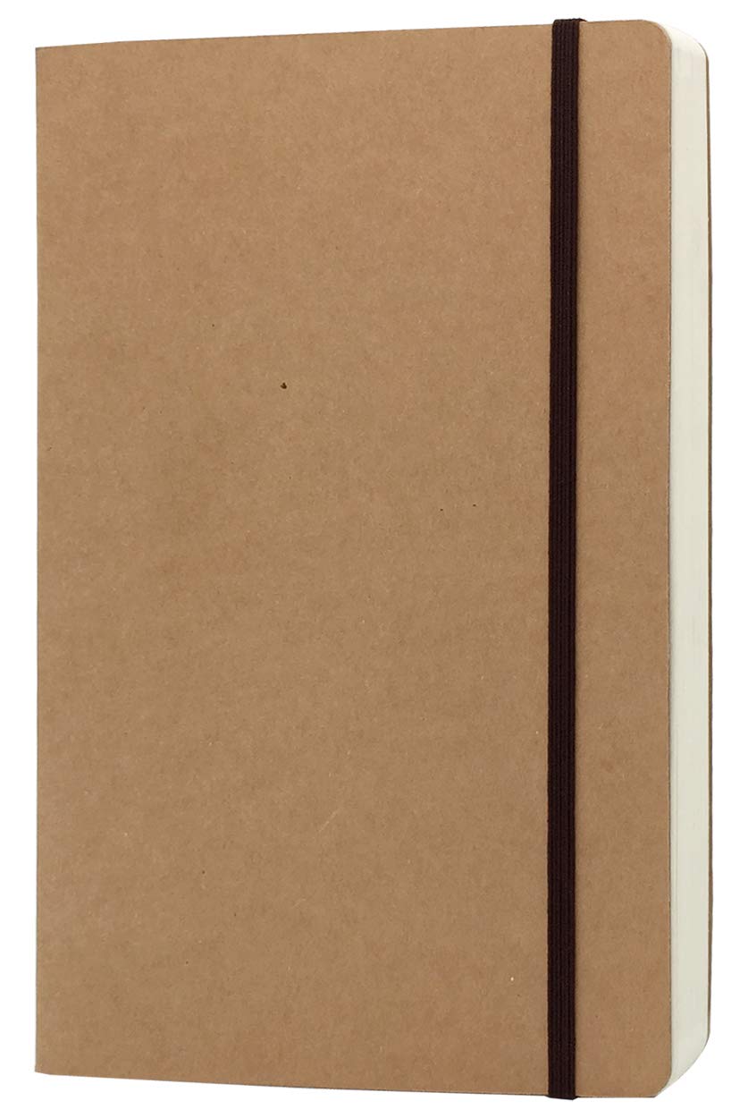 CooLeathor A5 Blank Notebook - 14.8x21cm Hard Kraft Cover Sketch Book with Elastic Closure, 80 Sheets / 160 Pages, Thick 100gsm Paper, Great for Sketching, Writing and Journal Refill