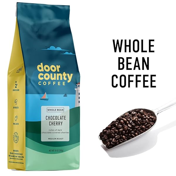 DOOR COUNTY COFFEE CHOCOLATE CHERRY FLAVORED WHOLE BEAN – 10 OZ BAG – MEDIUM ROAST – 100% SPECIALTY ARABICA – FLAVORED GOURMET – CHOCOLATE CHERRY