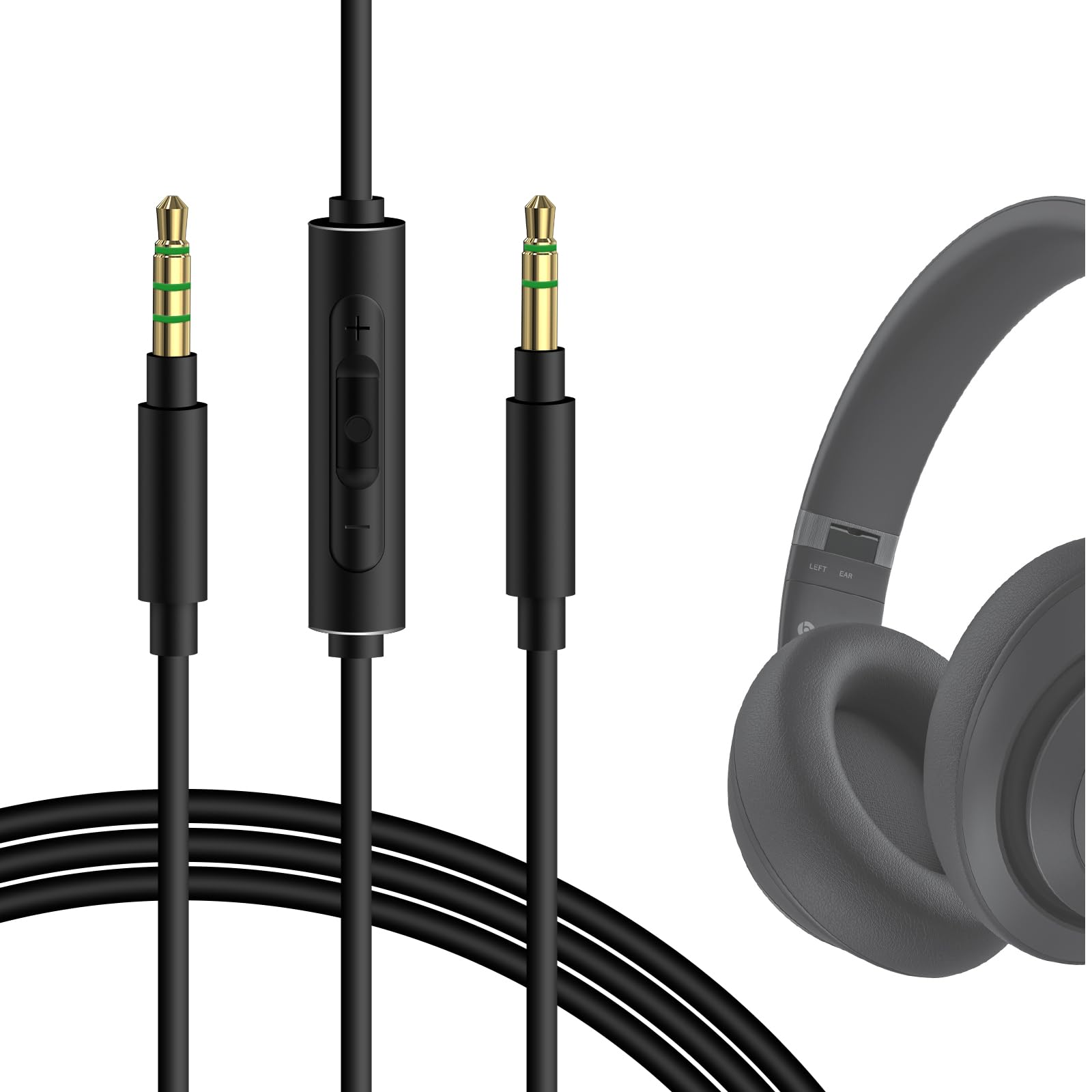 GEEKRIA Audio Cable with Mic Compatible with Beats Studio Pro, Solo 4/3 Pro Headphones, 1/8" (3.5mm) to 3.5mm Replacement Stereo Cord with Inline Microphone and Volume Control (4ft/1.2m)