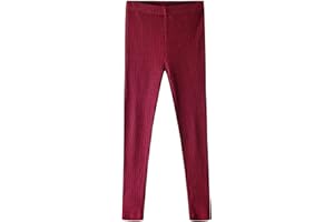 Noomelfish Girls Basic Ribbed Leggings Kids Cotton Kint Footless Full Length Tights Pants (2-14 Years)