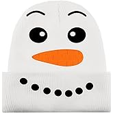 Cutecrop Kids Snowman Hat Winter Beanie Hats White Warm Knitted Cuffed Snowman Cap Unisex Beanie Gift for Boys Girls Children