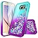 NageBee Galaxy S6 Edge Plus Case with Screen Protector (3D PET) for Girls Women, Glitter Liquid Sparkle Bling Floating Waterfall Quicksand Cute Case for Samsung Galaxy S6 Edge Plus -Auqa/Purple