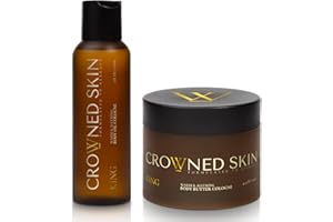 Crowned Skin King Body Butter Cologne and Body Oil Cologne Bundle | New Moisturizing Formula | Skin Care Set with Warm Sandalwood & Leather Scent | Natural Shea & Mango Butter | All-Day Fragrance