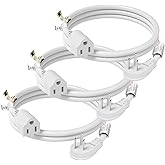 FIRMERST 1875W Flat Plug Extension Cord 3 Feet 14 AWG 15A White, 3 Packs