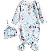Fvzbovte Newborn Knotted Gown Soft Cotton Baby Set Floral Onesie Girls and Boys Sleeper Nightgown