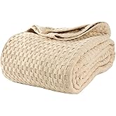 MIGIOL 100% Cotton Waffle Weave Sofa Blanket, Lunch Break, Queen Bed, Outdoor Camping Blanket. (Apricot, 40 × 60 inches)