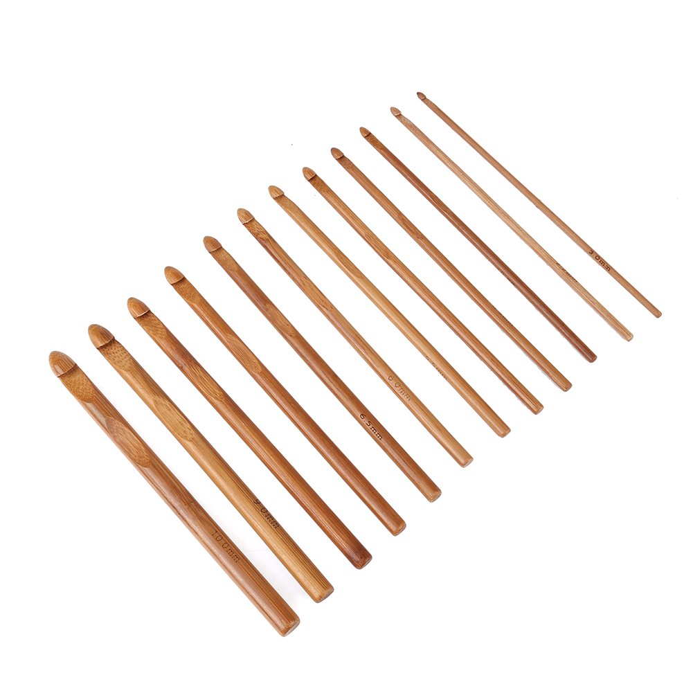 12pcs/Set Carbonized Crochet Hooks Bamboo Knitting Needle Set Sweater Needles Yarn Weaving Tool