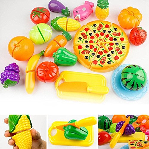 IVYRISE Toddlers Toys 24 Pieces Pretend Play Fruit Toys Cutting Plastic Fruit Vegetable Pizza Toys, Early Education Hand-eye Training Cutting Toys for Baby Kids Children - Thumbnail 6