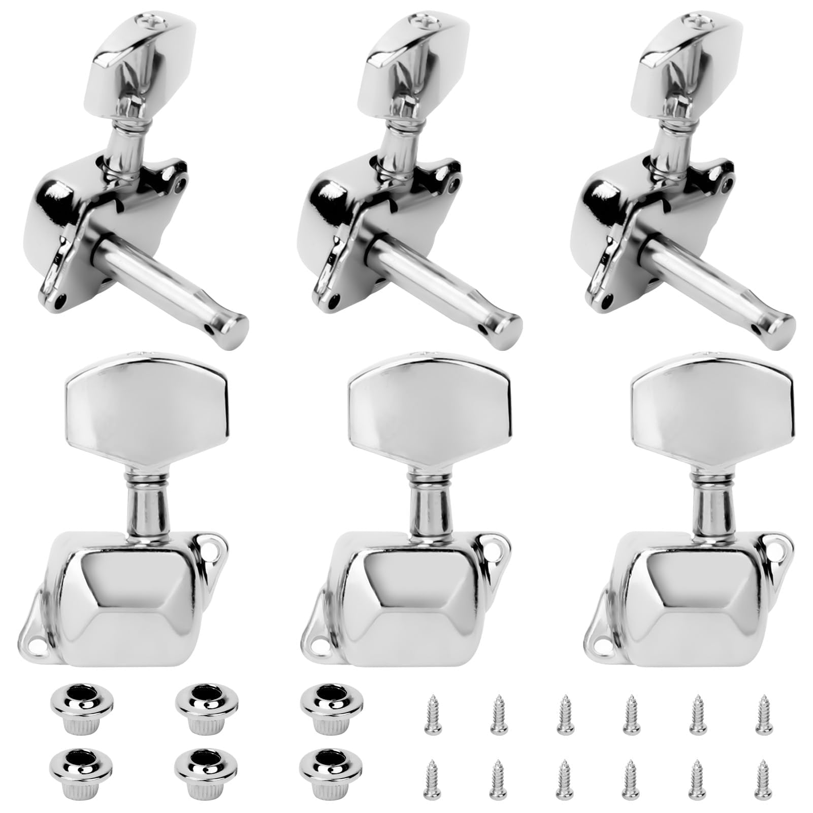 Silver Guitar String Tuners, 3+3 Guitar Tuning Pegs Keys, Guitar Mechanics Button, 3R 3L Guitar Tuning Pegs Keys Mechanics Buttons for 6-String Folk Acoustic Guitar Electric Guitar