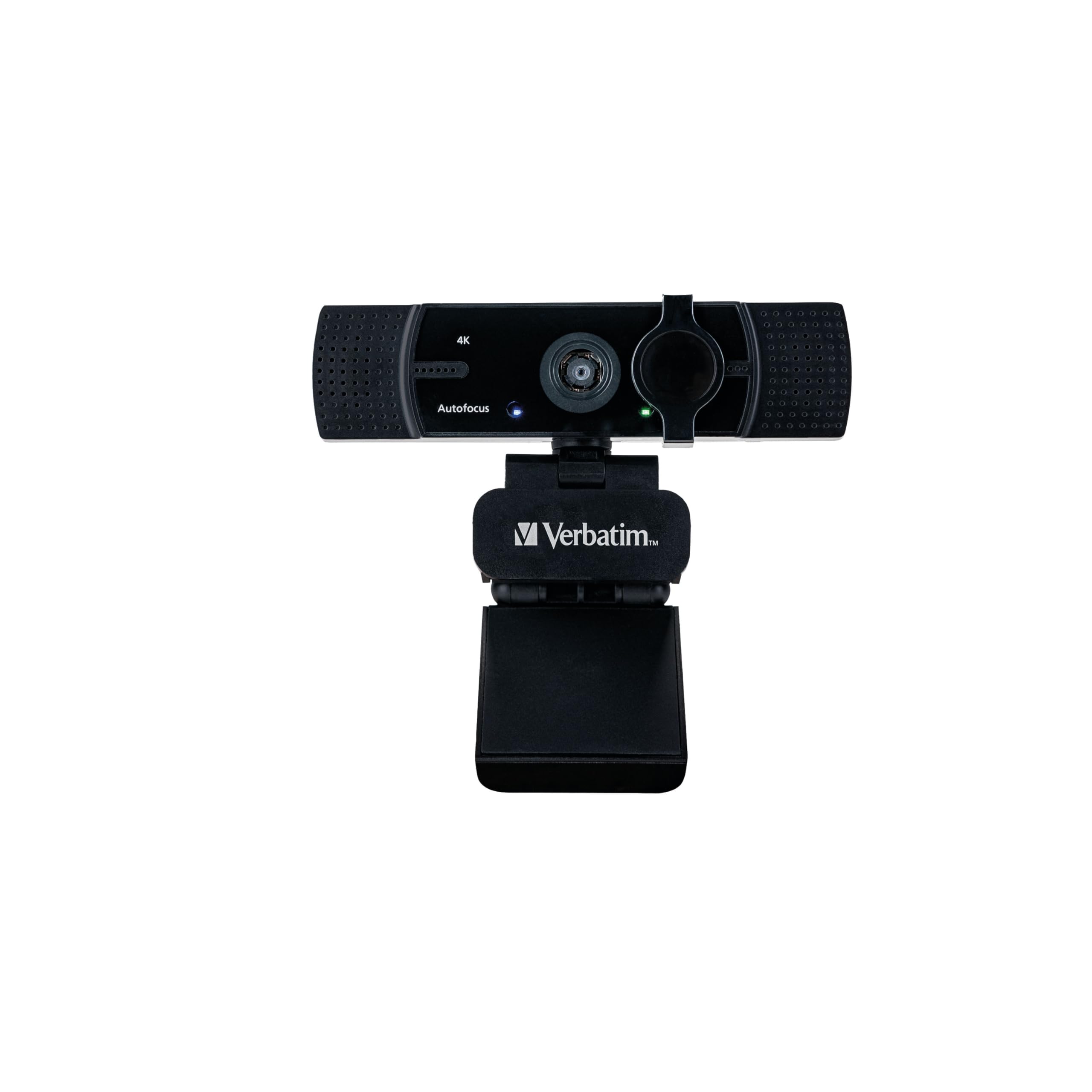 Verbatim Webcam with Dual Microphone, External Camera for Computer or Laptop with Ultra HD 4K Auto Focus, Rotating 360° for Video Calls in Home Office or Streaming Cam