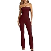OQQ Womens Jumpsuits Tube Strapless With Removeable Bra One Piece Outfits Ruched Classic-Fit Jumpsuits