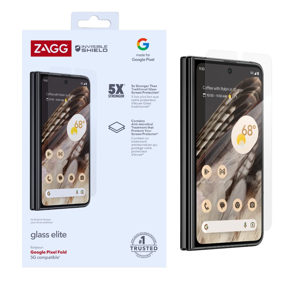 ZAGG InvisibleShield Glass Elite Tempered Glass Screen Protector for Google Pixel Fold [5.8-Inch], Exterior Screen, Smudge & Scratch-Resistant, Shockproof, Easy Application (Transparent)
