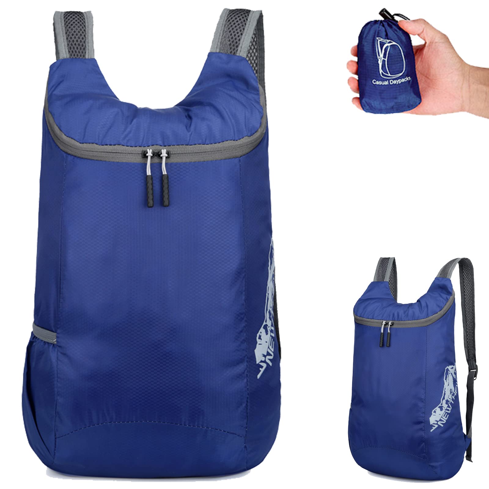 Carkio Foldable Backpack, Ultra Lightweight Water Resistant Packable Backpack with Storage Bag, Multipurpose Fold Up Rucksack for Men Women Travel Outdoor Camping Climbing Trekking (blue)