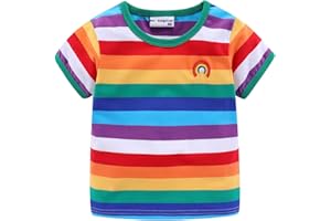 Mud Kingdom Boys Girls T-Shirts Rainbow Stripe Cotton Unisex Top