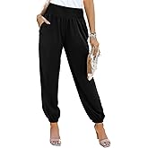 Dokotoo Womens High Waisted Pants Summer Casual Loose Wide Leg Palazzo Flowy Beach Trousers with Pockets