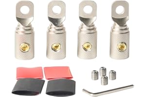 TIALECCI 0 Gauge Wire Terminal Connector 5/16 Ring Wiring Connectors for Battery Bank Inverter Projects Car Audio Amplifier 4PCS with Adhesive Heat Shrink Tubing