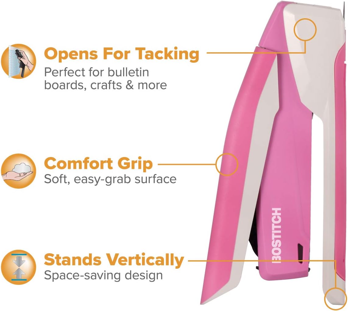 Bostitch InPower Spring-Powered Desktop Stapler, Breast Cancer Awareness Pink (1188) : Desk Staplers : Office Products