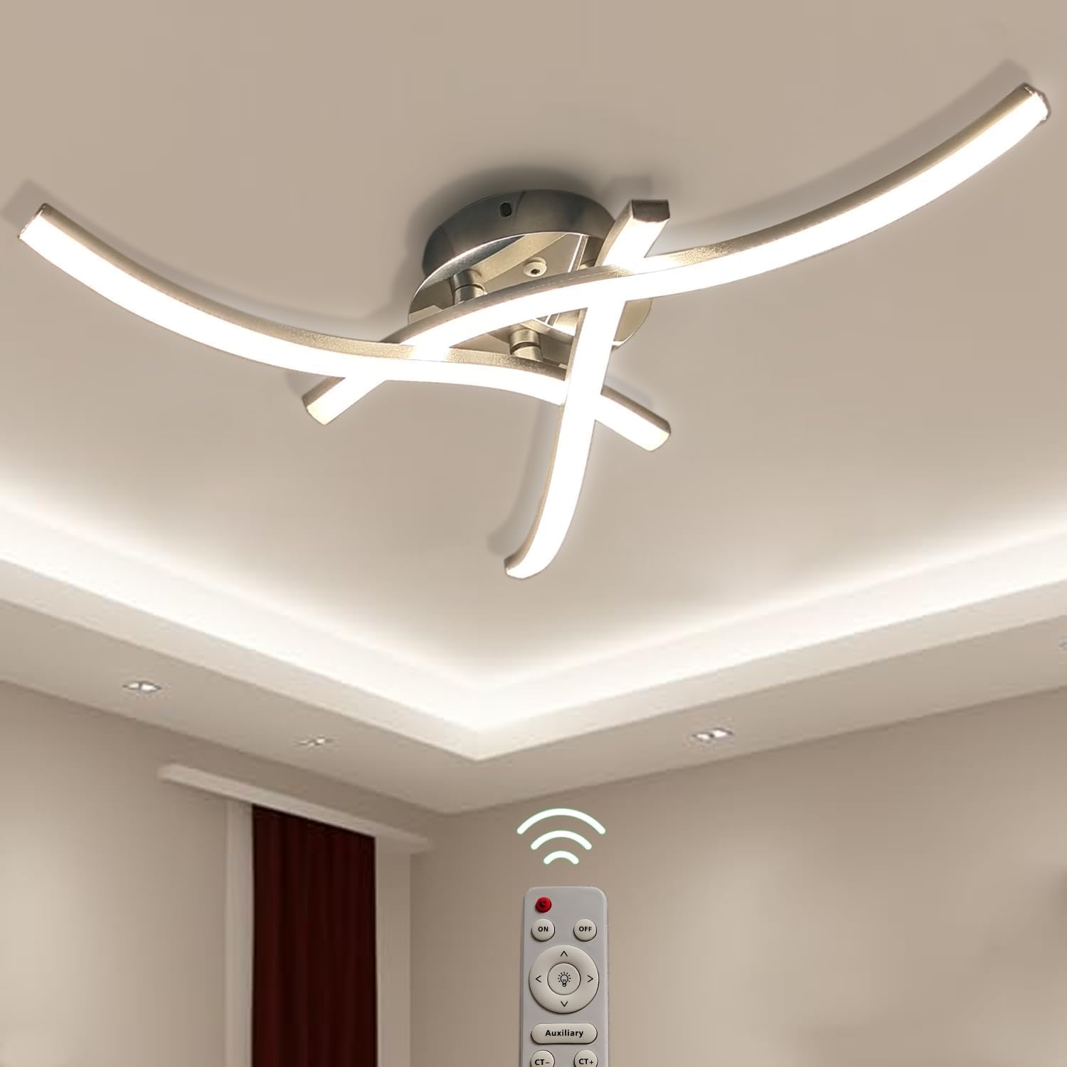 Sweier LED Ceiling Light 22W, Modern Kitchen Light with Remote Dimmable 3000K/4000K/6000K, 2200LM Bright Ceiling Lamp for Hallway, Living Room, Bedroom