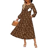 CzzzyL Women's Nursing Dresses Fall Boho Floral Maxi Dress Breastfeeding Long Sleeve Crewneck Wedding Guest with Pockets