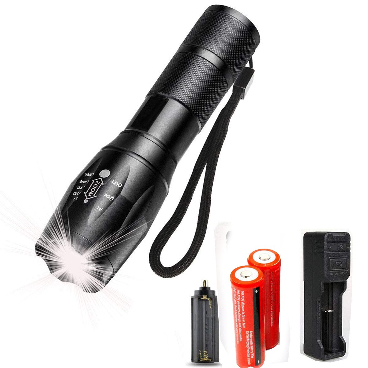 LED Flashlight with 2pcs 3000MAH Battery, 2000 Lumen Rechargeable Torch, XM T6 Tactical Flashlight with 5 Modes, Zoomable Waterproof for 18650 LED Torch Flashlight,Emergency and Outdoor Use