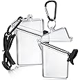 2 Pack Waterproof ID Badge Holder Case Waterproof Clear Vertical ID Card Holder with Lanyard Carabiner and Keychain