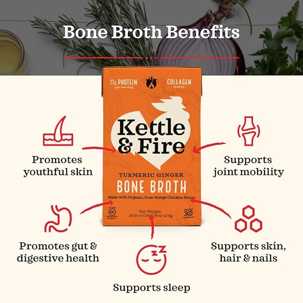 KETTLE & FIRE BROTH BONE CHICKEN TURMERIC GINGER, 16.9 OUNCE