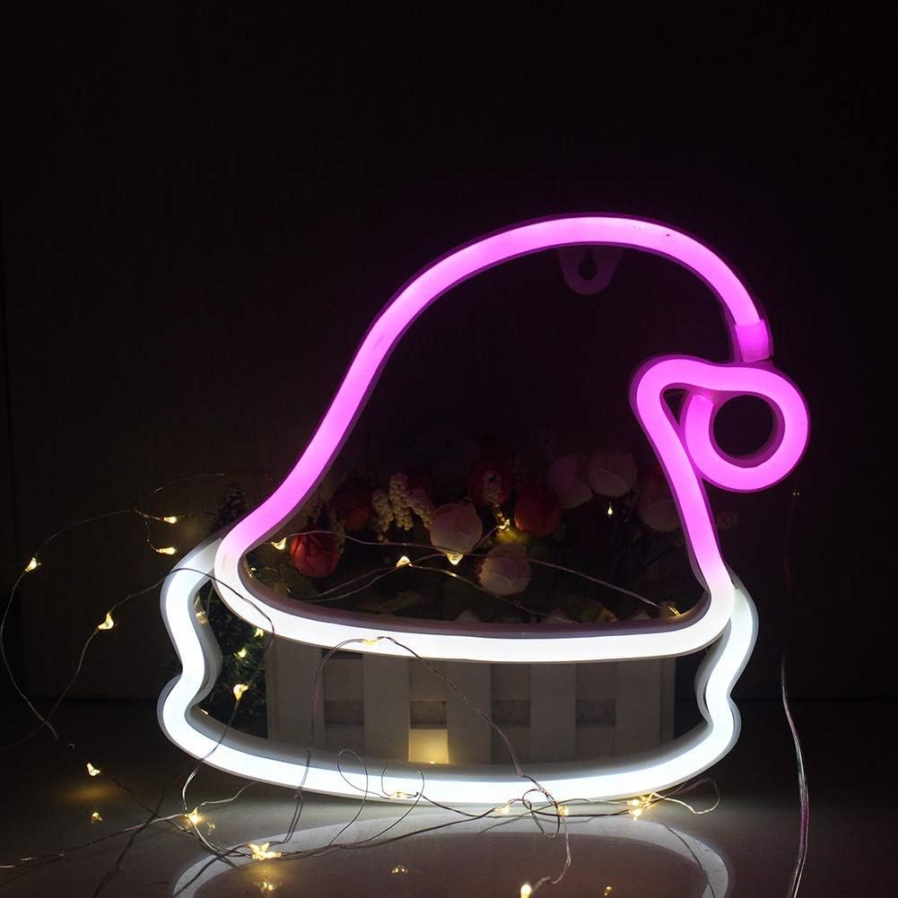 QiaoFei LED Christmas Hat Sign Window Decoration Light for Kids' Gift