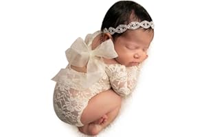 FORBAYSY Newborn Photography Prop Girls Outfits Newborn Lace Romper with Headband Infant Princess Costume