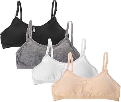 Reggiseno In Cotone Pack 4 Reggiseni Sportivi Per Ragazze 10-15 Anni - Cotone, Senza Ferretto, Comodi E Traspiranti Cotone Senza Ferretto