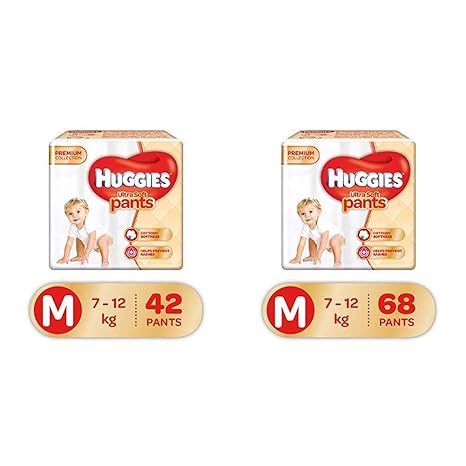 Huggies Ultra Soft Pants Diapers, Medium (Pack of 42) & Huggies Ultra Soft Pants Diapers, Medium (Pack of 68)