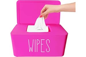 Moorfowl Baby Wipe Dispenser for Bathroom, Upgarde Design(8.2L x 4.9W x 3.9H inches), Minimalist Hot Pink Wipes Holder Container Flushable Wipes Box with Lid for Home Office Car