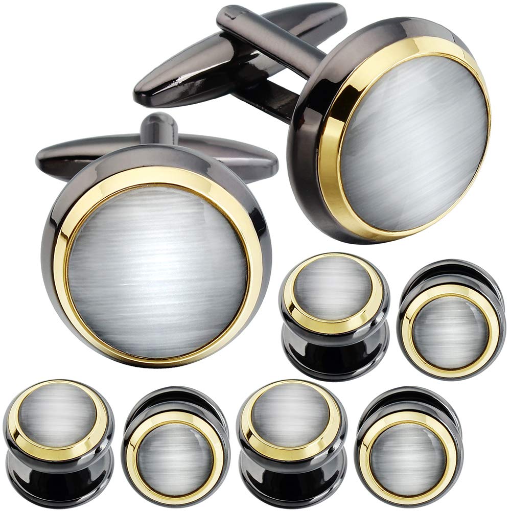 HAWSON Cufflinks and Studs for Men-Fashion Men Vintage Enamel Carbon Fiber Tuxedo Shirt Cufflinks and Studs Set for Regular Wedding Business Accessories, Metal