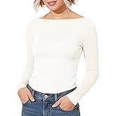 YumiDay Womens Boat Neck Tops Long Sleeve, Fitted Tshirt Triblend Tee Shirt Basic Lightweight Ribbed