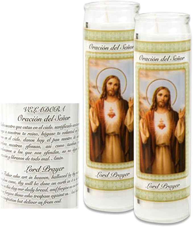 Catholic Prayer Candles Set Of 2 Religious Candles Real Wax (White