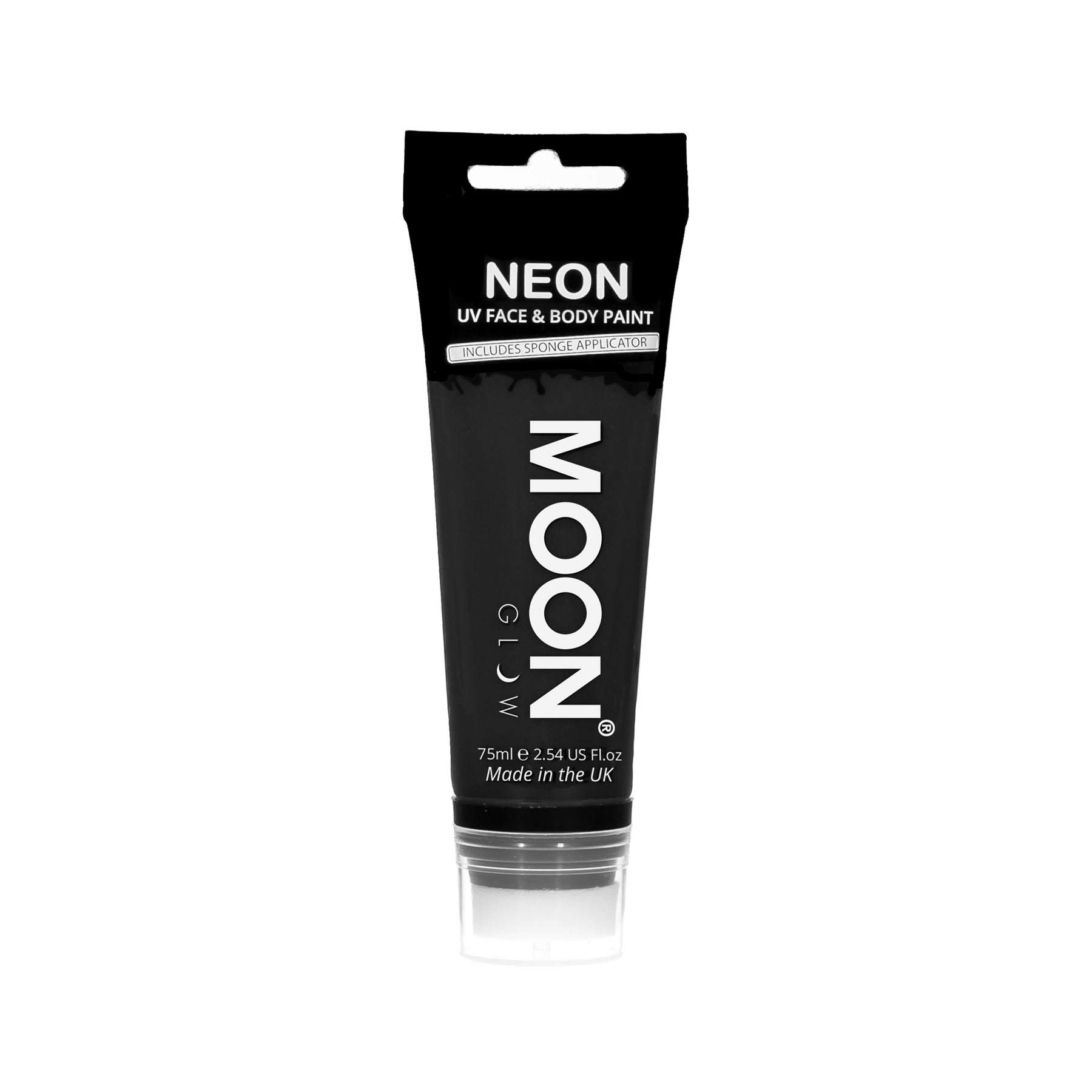 Moon Glow Supersize 75ml Neon UV Face & Body Paint - Black - with sponge applicator