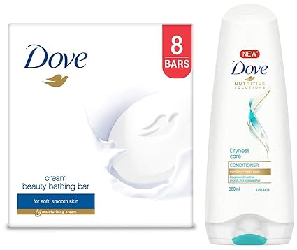 Dove Cream Beauty Bathing Bar, 100g (Pack of 8) & Dove Dryness Care Conditioner, 180ml