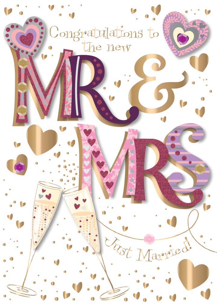 Wedding Congratulations Card - The New Mr & Mrs Finished with Foil and 3D Embellishments - Handfinished and Eco-Friendly - by Ling Design