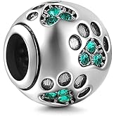 Dog Paw Print Charms 925 Sterling Silver Animal Birthstone Crystal Charms for Pandora 3mm Snake Chain Bracelets