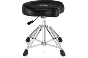 TENTOTEN Drum Throne Hydraulic Drum Stool, Removable Ergonomic Drum Seat with Memory Foam Velvet Surface and Foldable Base, 19in-24in Height Drummer Stool for Adults & Kids, TOT 750