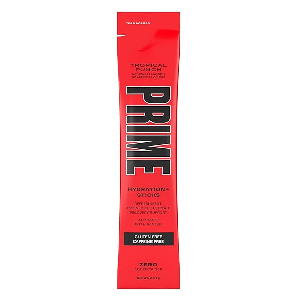 PRIME HYDRATION+ STICKS TROPICAL PUNCH | HYDRATION POWDER SINGLE SERVE STICKS | ELECTROLYTE POWDER ON THE GO | LOW SUGAR | CAFFEINE-FREE | VEGAN | 6 STICKS