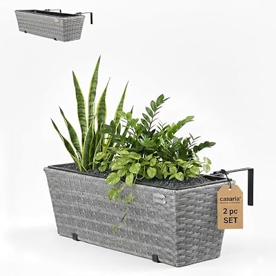 CASARIA Set of 2 Flower Boxes Weatherproof Poly Rattan 60x20x19cm Grey