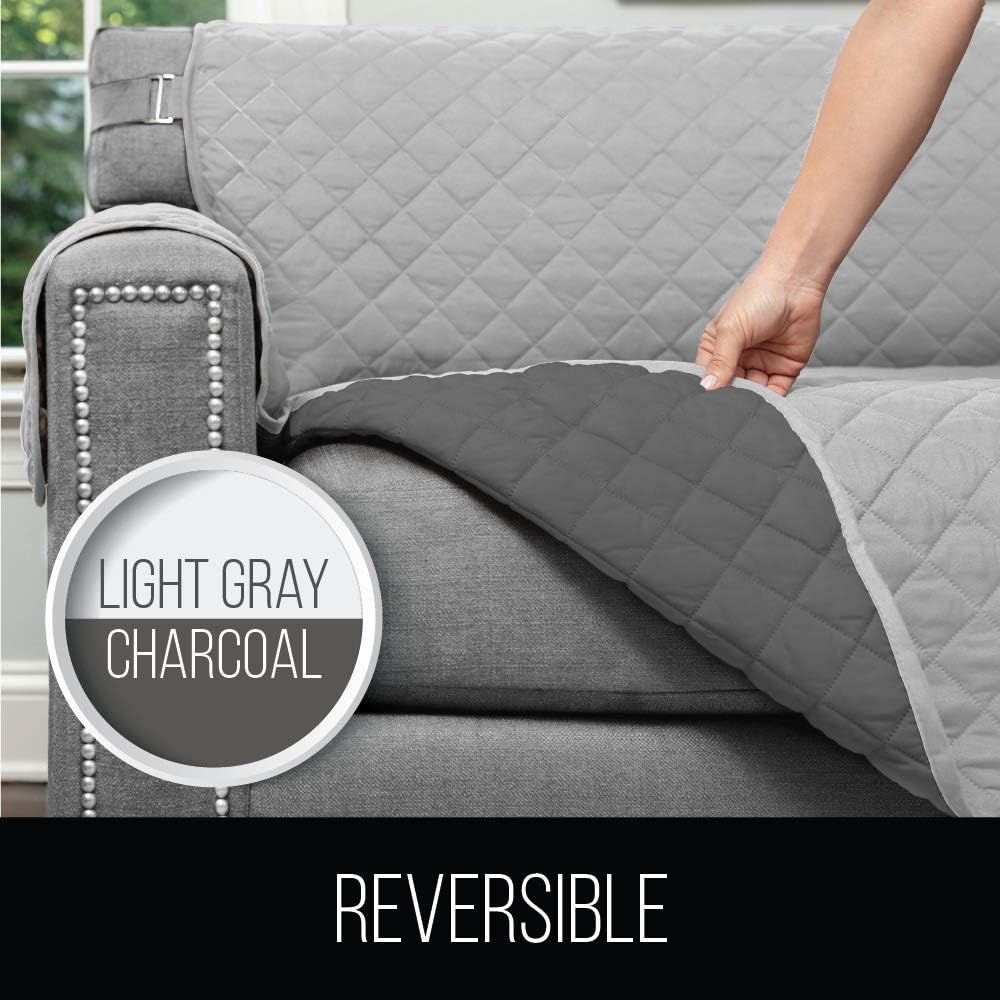 Sofa Shield Patent Pending Sofa Loveseat Slipcover, Reversible, Easy Fit, Furniture Protector with Straps, Thick and Durable Couch Slip Cover for Pet Dogs Kids, 54 Inch Seat Width, Light Gray Charcoal: Home & Kitchen