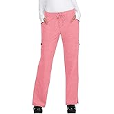 KOI Basics Women's Holly Cargo Scrub Pants, 8 Pockets, Drawstring Waist Heather Soft Pink Large Tall