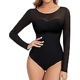 LIRASDIS Women Mesh Long Sleeve Shapewear Bodysuit for Tummy Control Seamless Body Suits