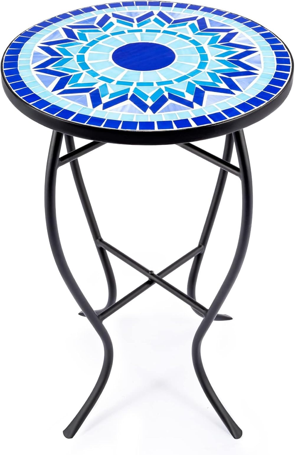 VONLUCE Mosaic Side Table 53.5cm Indoor Outdoor Accent Table Blue Mandala