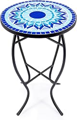 VONLUCE Mosaic Side Table 53.5cm Indoor Outdoor Accent Table Blue Mandala