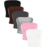 SOLY HUX Women's 6 Piece Tube Top Strapless Sleeveless Slim Fit Solid Bandeau Crop Tops